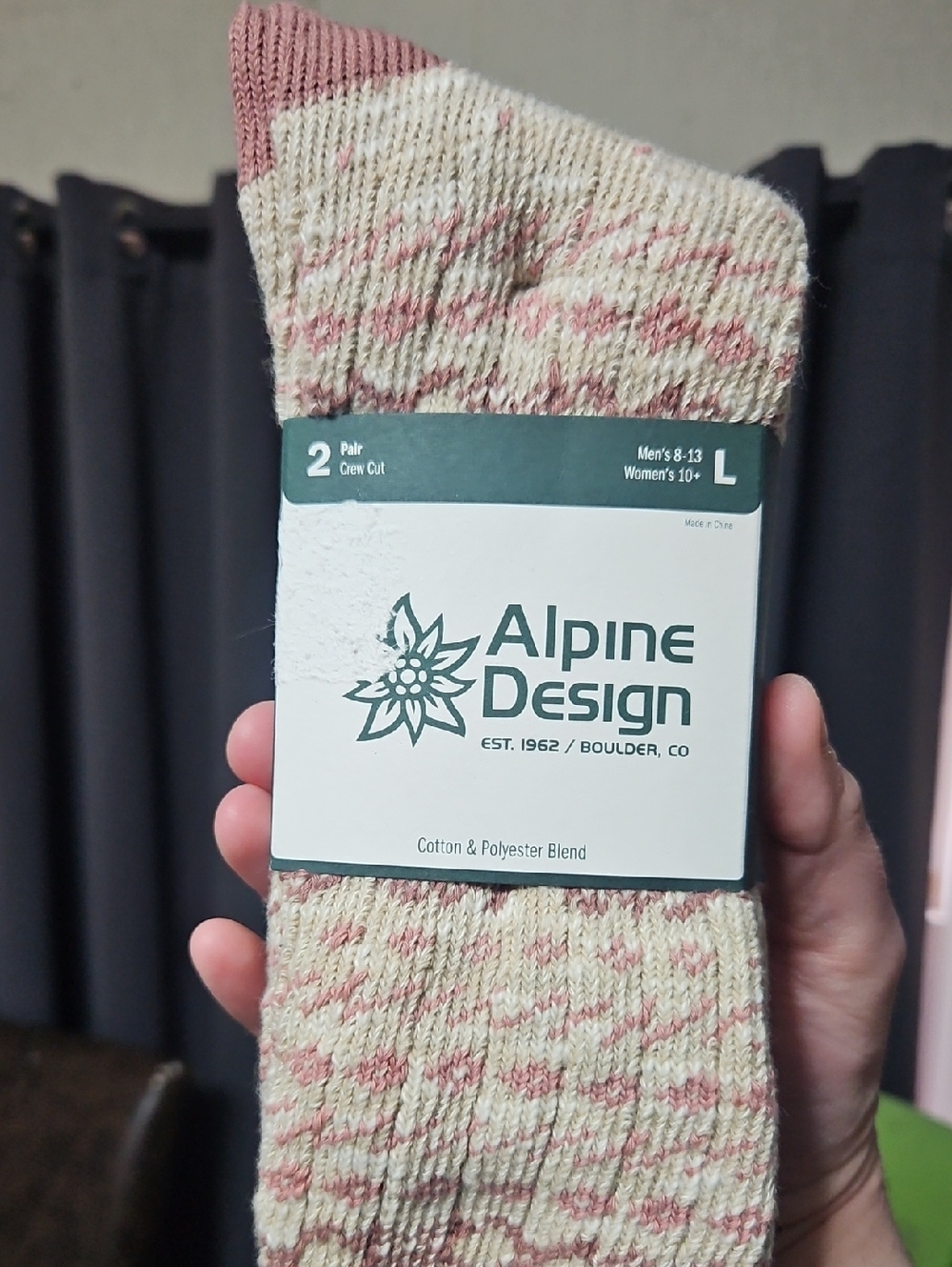 Alpine Design Novelty Ragg Socks 2-Pack: WASHED MAUVE: NEW IN PACK: SIZE L